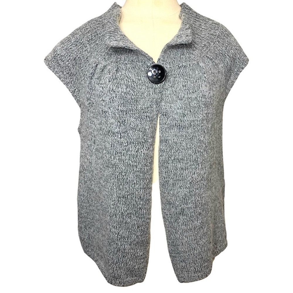 Tex Woman Gray Knit Cardigan Vest Wool Alpaca Blend Sz S Short Sleeve Neutral